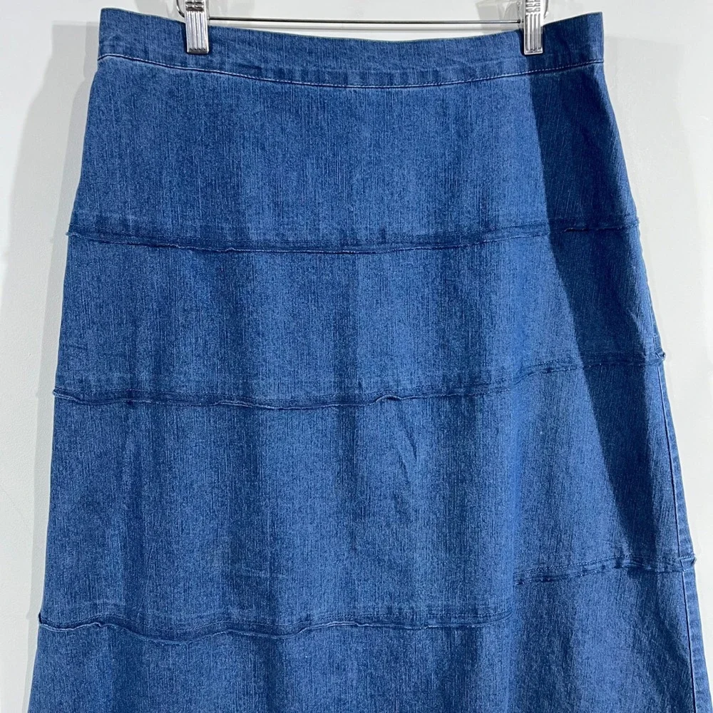 Denim &Co Western Renfair Tiered Denim Midi Skirt Womens Medium Boho Country
